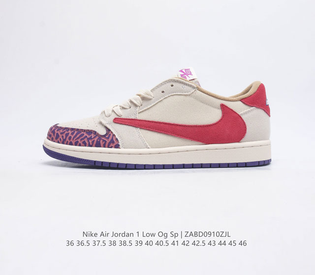 耐克运动鞋 Nike Air Jordan 1 Low Og Sp 倒勾 低帮篮球鞋 Aj1 乔丹1代 Aj1 乔1 反向脚趾复古运动鞋 亮点之处在于鞋侧的倒置