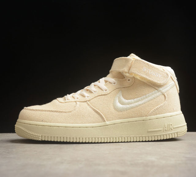 Stussy X Nk Air Force 1 Mid White Cool 白麻布电绣钩子 斯图西联名空军一号中帮休闲板鞋 Dj7841-200 打造纯正空军