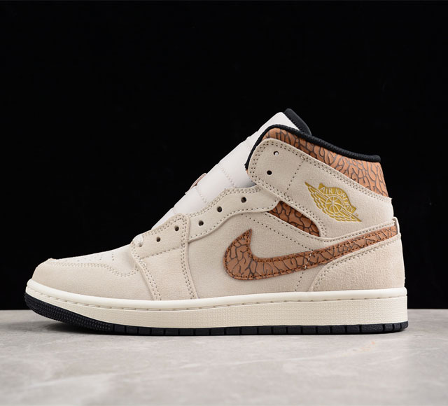 Cj版纯原 Air Jordan Aj1 Mid Brown Elephant Aj1 乔1浅灰色 中帮篮球鞋 Dz4129-102 市售最高品质 原鞋开发 大