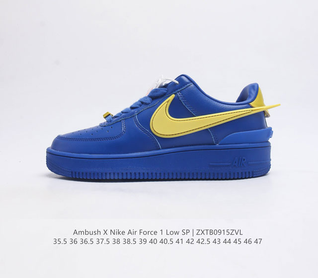 耐克 空军一号 Af1 低帮休闲板鞋 Ambush X Nk Air Force 1 07 Low Sp 空军一号联名 标志性的swoosh延伸至鞋跟之外 鞋舌