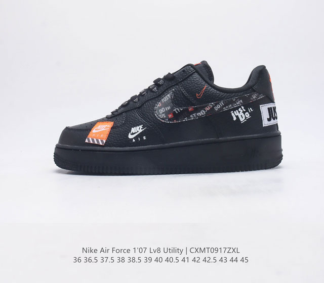 耐克 Nk Air Force 1 Just Do It 联名 鞋款整体以黑色为主调 鞋身上多处点缀 Swoosh Logo Just Do It 的标语也分别