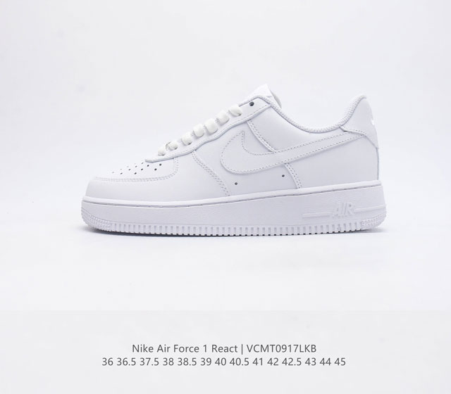 耐克 Nike Air Force 1 React Qs 空军一号 低帮 含气垫百搭休闲运动板鞋 柔软 弹性十足的缓震性能和出色的中底设计 横跨复古与现代的外型