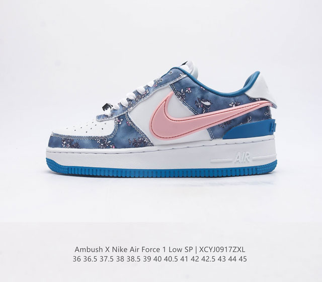 耐克 空军一号 Af1 低帮休闲板鞋 Ambush X Nk Air Force 1 07 Low Sp 空军一号联名 标志性的swoosh延伸至鞋跟之外 鞋舌