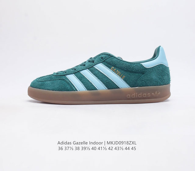 阿迪达斯 Adidas Originals Gazelle Indoor 复古三叶草防滑透明橡胶板鞋经典运动鞋 这款经典鞋 忠于原版设计 缀撞色三条纹和鞋跟饰片