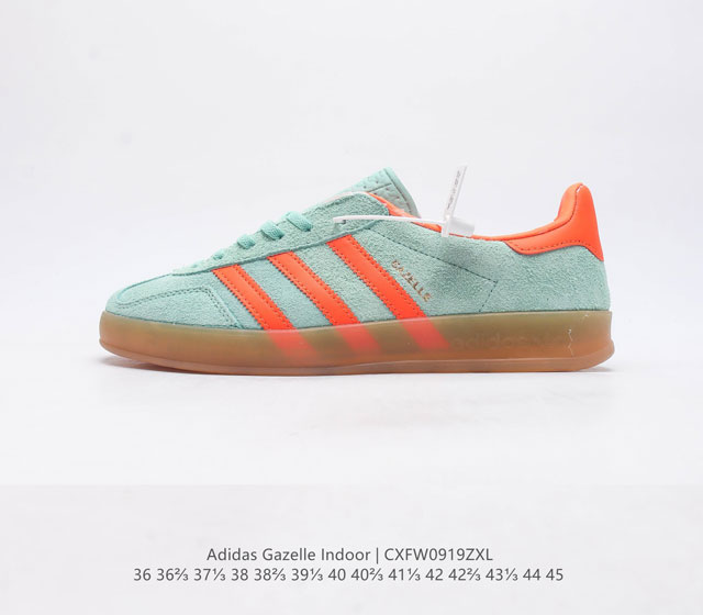 阿迪达斯 Adidas Originals Gazelle Indoor 复古三叶草防滑透明橡胶板鞋经典运动鞋 这款经典鞋 忠于原版设计 缀撞色三条纹和鞋跟饰片