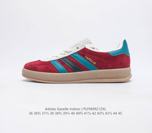 阿迪达斯 Adidas Originals Gazelle Indoor 复古三叶草防滑透明橡胶板鞋经典运动鞋 这款经典鞋 忠于原版设计 缀撞色三条纹和鞋跟饰片