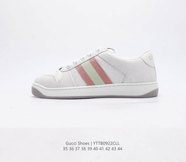 Gucci 古驰 Distressed Screener Sneaker 经典原型复古百搭做旧小脏鞋 复古学院风 怀旧版受经典70年代运动鞋的启发 并在整个鞋中