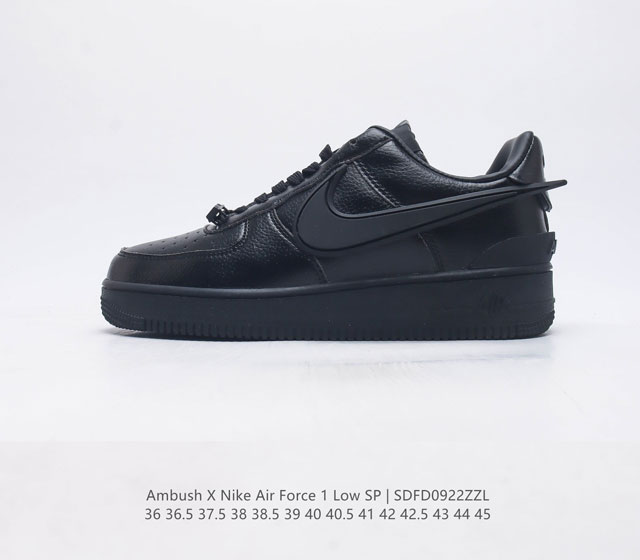 耐克 空军一号 Af1 低帮休闲板鞋 Ambush X Nk Air Force 1 07 Low Sp 空军一号联名 标志性的swoosh延伸至鞋跟之外 鞋舌