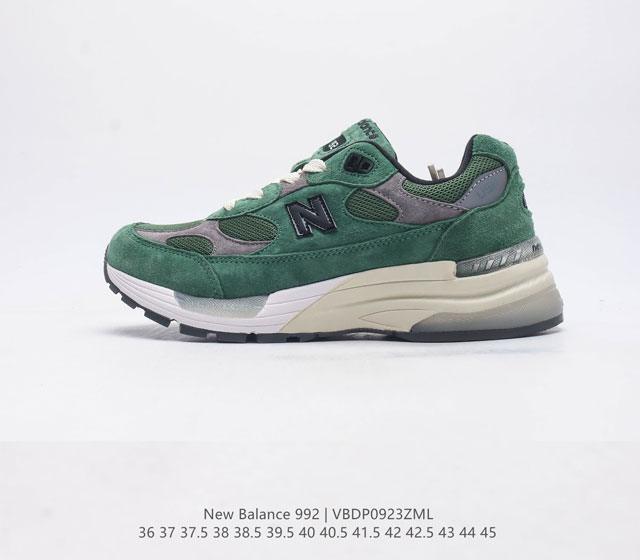 新百伦new Balance 992 复古风格简约经典舒适百搭时尚休闲鞋缓震透气跑步鞋 鞋面采用猪皮革与织物相结合 尼龙网布在拼接工序上极为繁复 彰显质感的同时