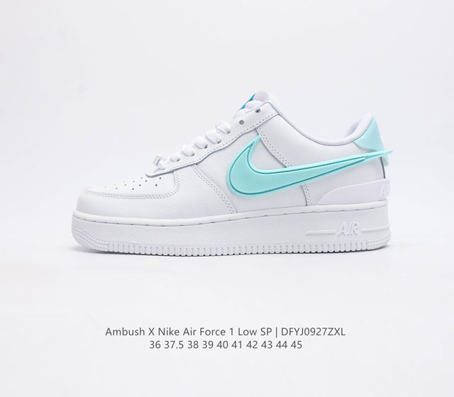 耐克 空军一号 Af1 低帮休闲板鞋 Ambush X Nk Air Force 1 07 Low Sp 空军一号联名 标志性的swoosh延伸至鞋跟之外 鞋舌