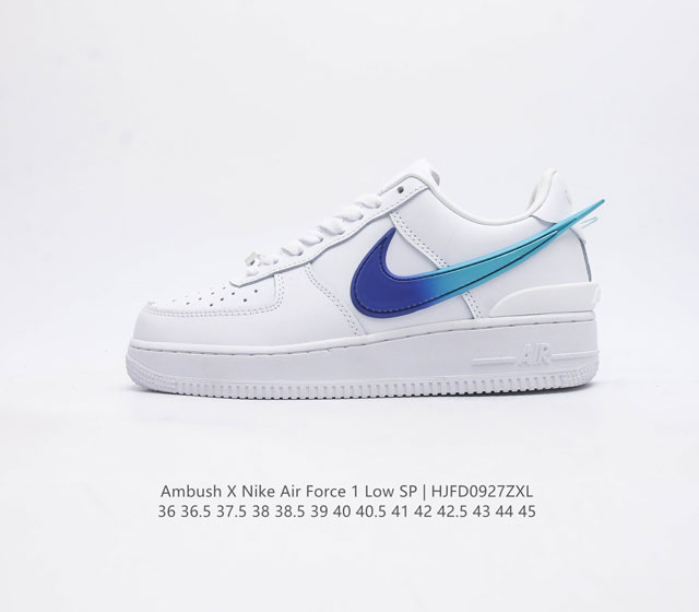 耐克 空军一号 Af1 低帮休闲板鞋 Ambush X Nk Air Force 1 07 Low Sp 空军一号联名 标志性的swoosh延伸至鞋跟之外 鞋舌