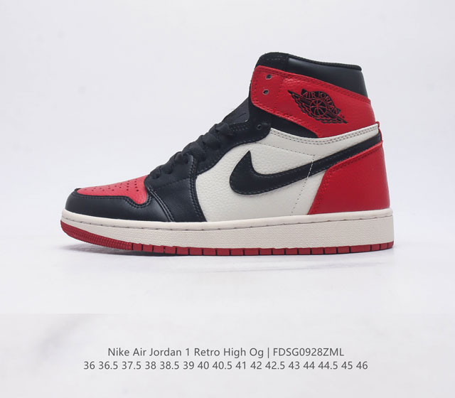 头层皮 耐克 Nike Air Jordan 1 Retro High Og 乔丹一代篮球鞋复刻运动鞋 皮面高帮板鞋的设计灵感源自运动夹克 带你重温入选球队时刻