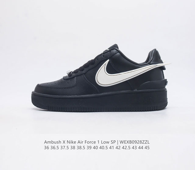 耐克 空军一号 Af1 低帮休闲板鞋 Ambush X Nk Air Force 1 07 Low Sp 空军一号联名 标志性的swoosh延伸至鞋跟之外 鞋舌