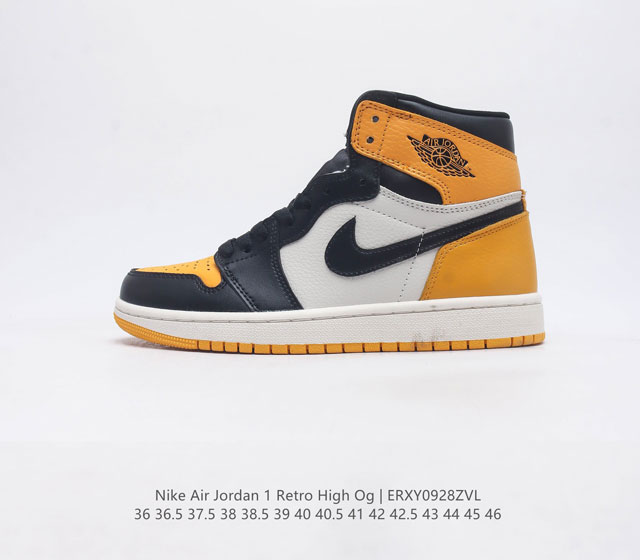 头层皮 耐克 Nike Air Jordan 1 Retro High Og 乔丹一代篮球鞋复刻运动鞋 皮面高帮板鞋的设计灵感源自运动夹克 带你重温入选球队时刻