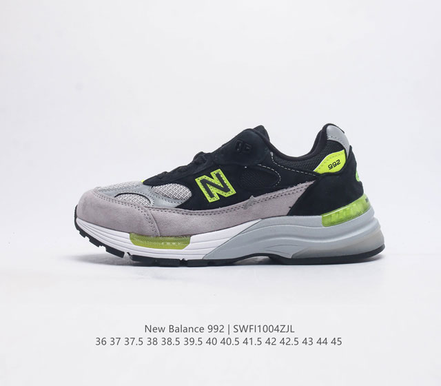 新百伦new Balance 992 复古风格简约经典舒适百搭时尚休闲鞋缓震透气跑步鞋 鞋面采用猪皮革与织物相结合 尼龙网布在拼接工序上极为繁复 彰显质感的同时