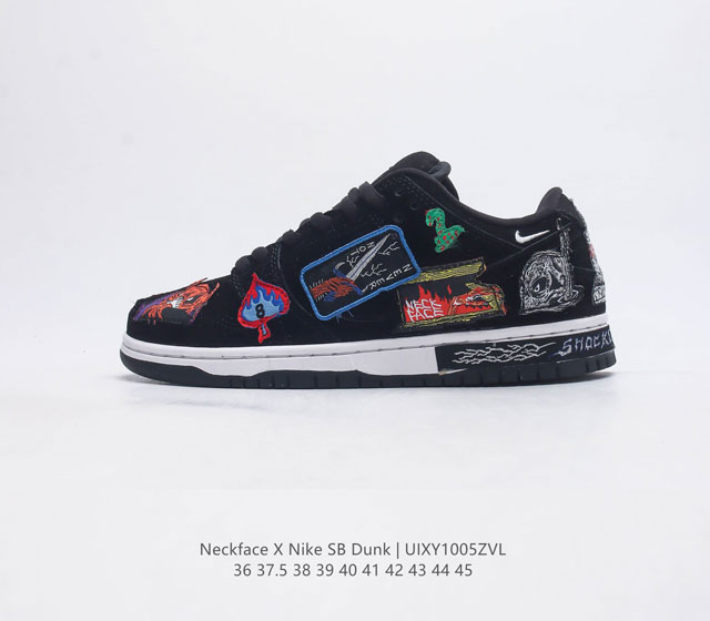 真标 耐克 Neckface X Nike Sb Dunk Low 黑色 万圣节 滑板鞋 此款鞋身布满各种涂鸦画风的妖魔鬼怪 正好是 Neckface 最擅长的