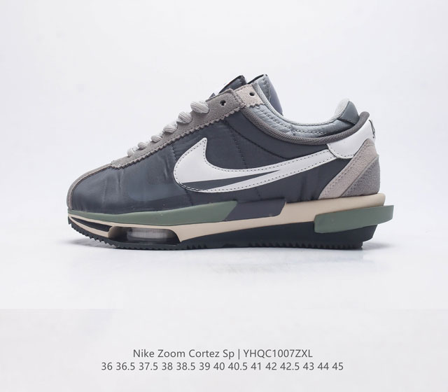 耐克 Nike Air Zoom Cortez S 系列改良阿甘低帮解构厚底休闲运动慢跑鞋经典阿甘男女士跑鞋 诞生50 周年纪念款 厚实牛津布组合翻毛皮革鞋面材