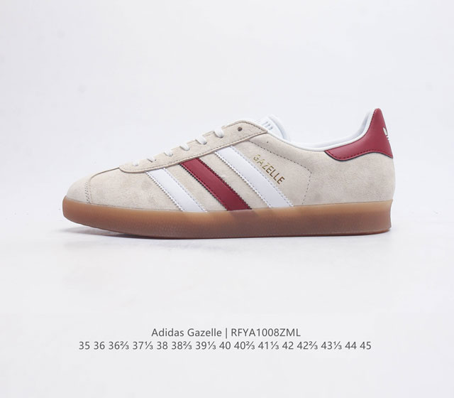 Adidas Originals Gazelle Indoor 三叶草复古休闲防滑耐磨低帮板鞋 鞋款采用柔软的绒面革和耐用的皮革衬里融合在橡胶外底上 具有半透明