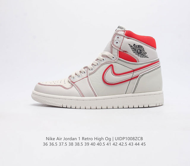 头层皮 耐克 Nike Air Jordan 1 Retro High Og 乔丹一代篮球鞋复刻运动鞋 皮面高帮板鞋的设计灵感源自运动夹克 带你重温入选球队时刻