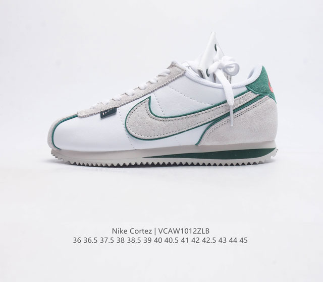 耐克 Nike Cortez 阿甘鞋男女子运动板鞋 秉承元年款经典风格 皮革鞋面 令双足保持干爽舒适 传统鞋带系统和覆面设计增强贴合感 提升耐久性 彰显经典风格