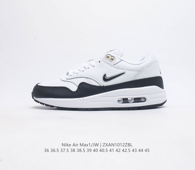 耐克 Nike Air Max 1 Jw 初代迷你钩复古气垫运动跑鞋nike Air Max 1 Jewel Black White 阿姆同款 藤原浩配色 经典