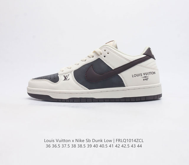 耐克 Nike Sb Dunk Low Pro X Lv 路易威登 联名 复古低帮休闲运动滑板板鞋 采用脚感柔软舒适zoomair气垫 有效吸收滑板等极限运动在