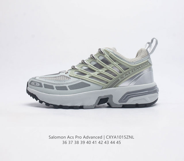 Salomon Acs Pro Advanced Ls Acs Og 萨洛蒙 复古潮流户外机能登山功能跑鞋 鞋面以 锯齿 状的包裹系统呈现 在基色底之下加入了各