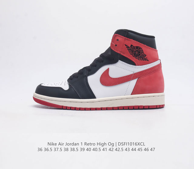 耐克 Nike Air Jordan 1 Retro High Og 乔丹一代aj1 乔1 Aj1 篮球鞋复刻运动鞋 皮面高帮板鞋的设计灵感源自运动夹克 带你重