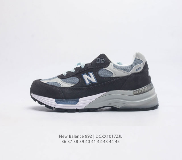 新百伦new Balance 992 复古风格简约经典舒适百搭时尚休闲鞋缓震透气跑步鞋 鞋面采用猪皮革与织物相结合 尼龙网布在拼接工序上极为繁复 彰显质感的同时