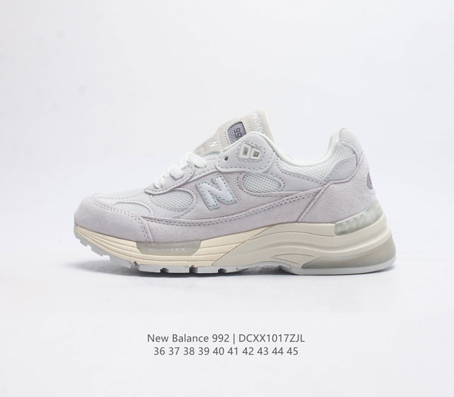 新百伦new Balance 992 复古风格简约经典舒适百搭时尚休闲鞋缓震透气跑步鞋 鞋面采用猪皮革与织物相结合 尼龙网布在拼接工序上极为繁复 彰显质感的同时