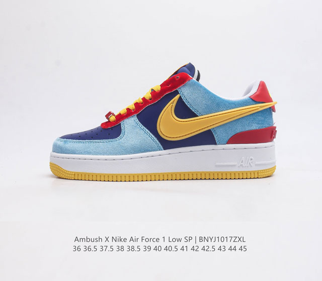 耐克 空军一号 Af1 低帮休闲板鞋 Ambush X Nk Air Force 1 07 Low S 空军一号联名 标志性的swoosh延伸至鞋跟之外 鞋舌和