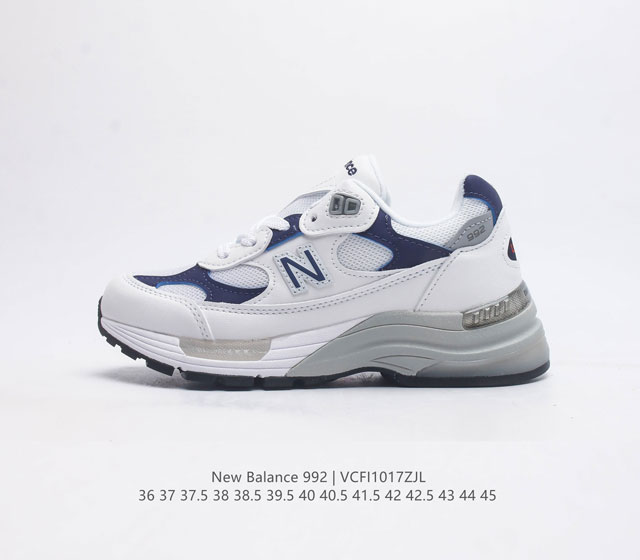 新百伦new Balance 992 复古风格简约经典舒适百搭时尚休闲鞋缓震透气跑步鞋 鞋面采用猪皮革与织物相结合 尼龙网布在拼接工序上极为繁复 彰显质感的同时