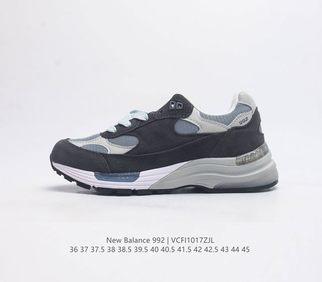 新百伦new Balance 992 复古风格简约经典舒适百搭时尚休闲鞋缓震透气跑步鞋 鞋面采用猪皮革与织物相结合 尼龙网布在拼接工序上极为繁复 彰显质感的同时