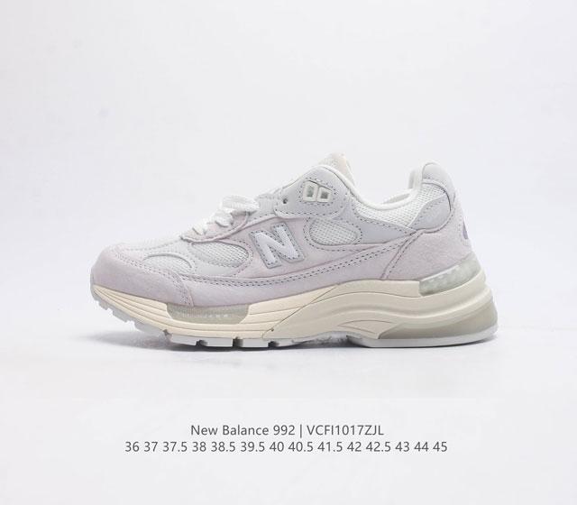 新百伦new Balance 992 复古风格简约经典舒适百搭时尚休闲鞋缓震透气跑步鞋 鞋面采用猪皮革与织物相结合 尼龙网布在拼接工序上极为繁复 彰显质感的同时