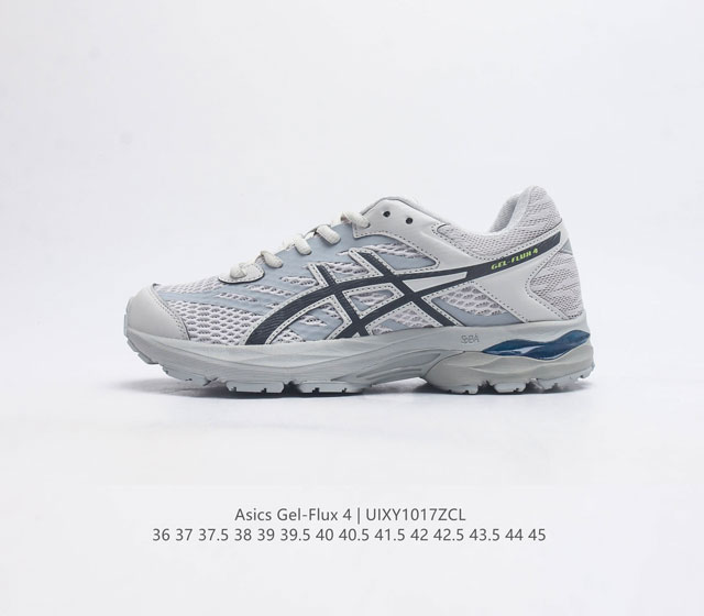 Asics 亚瑟士 Gel-Flux 4 男女子运动鞋舒适跑鞋缓震透气跑步鞋 Gel-Flux4采用的是新一代轻质网布面 大孔洞设计极具透气性 柔软包覆双脚 让