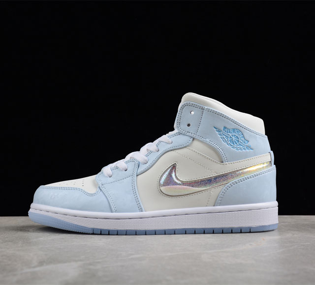 Air Jordan 1 Mid Gs Glitter Swoosh Aj1 乔1冰蓝水晶 中邦篮球鞋 Fq9117- 尺码 36 3 3 38 3 39