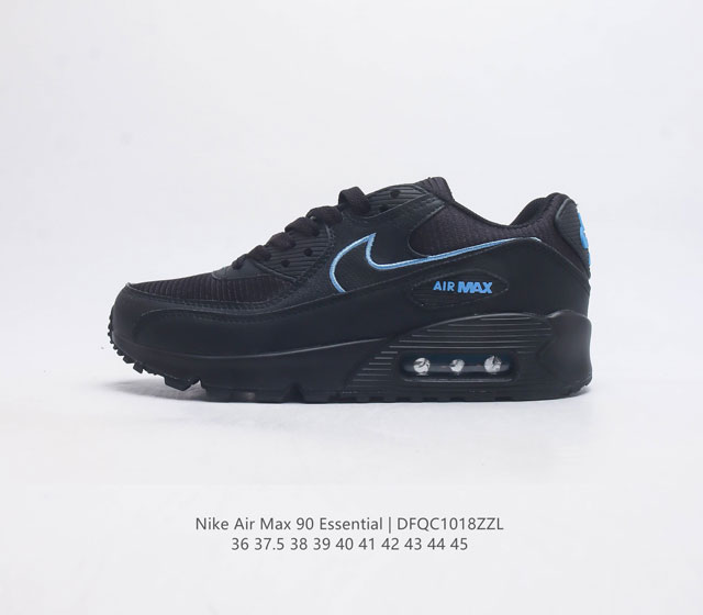 耐克 Nike Air Max 90 Essential 运动鞋气垫缓震跑步鞋 秉承该系列非凡缓震性能 缔造出众舒适穿着感与高级牛剖层革 人造革与织物组合鞋面