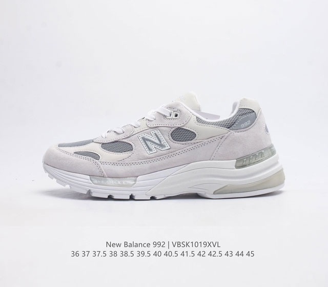 新百伦new Balance 992 复古风格简约经典舒适百搭时尚休闲鞋缓震透气跑步鞋 鞋面采用猪皮革与织物相结合 尼龙网布在拼接工序上极为繁复 彰显质感的同时