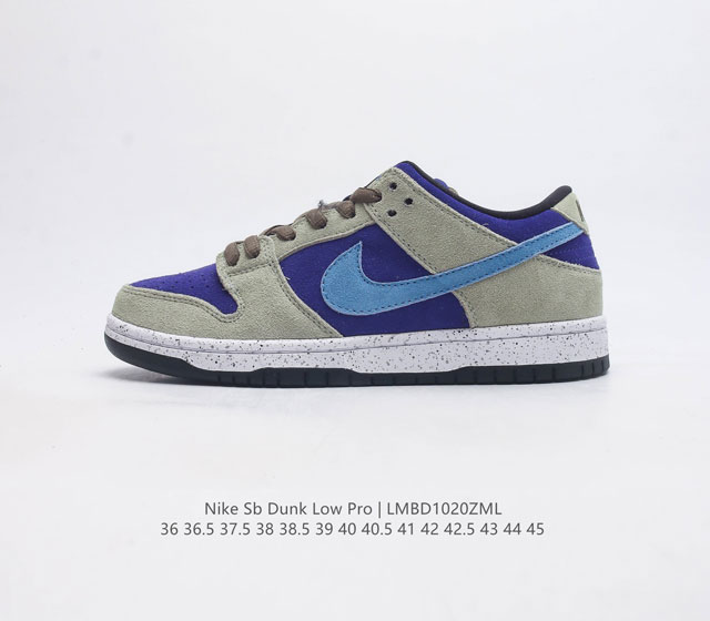 耐克 Nike Sb Dunk Low Pro 男 女滑板鞋 经典复古运动鞋 采用低帮设计 塑就经典 Dunk 风格 鞋垫后跟搭载 Zoom Air 气垫 加衬