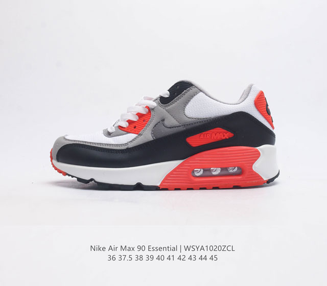 耐克 Nike Air Max 90 Essential 运动鞋气垫缓震跑步鞋 秉承该系列非凡缓震性能 缔造出众舒适穿着感与高级牛剖层革 人造革与织物组合鞋面