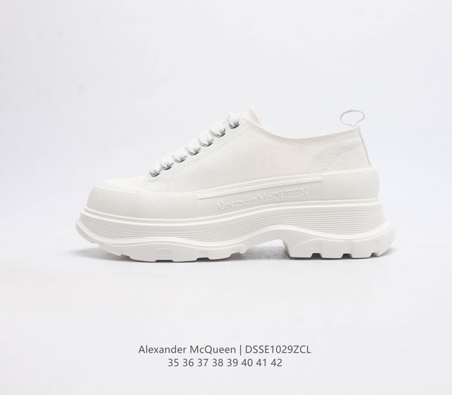 意大利高奢品牌-亚历山大 麦昆 Alexander Mcqueen Sole Sneakers 低帮时装厚底显高百搭休闲松糕鞋 女式厚底增高帆布鞋 新款 官方同