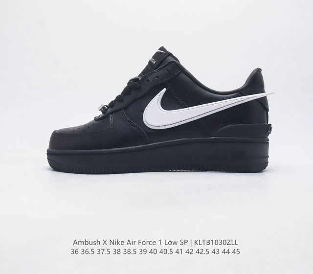 耐克 空军一号 Af1 低帮休闲板鞋 Ambush X Nk Air Force 1 07 Low Sp 空军一号联名 标志性的swoosh延伸至鞋跟之外 鞋舌