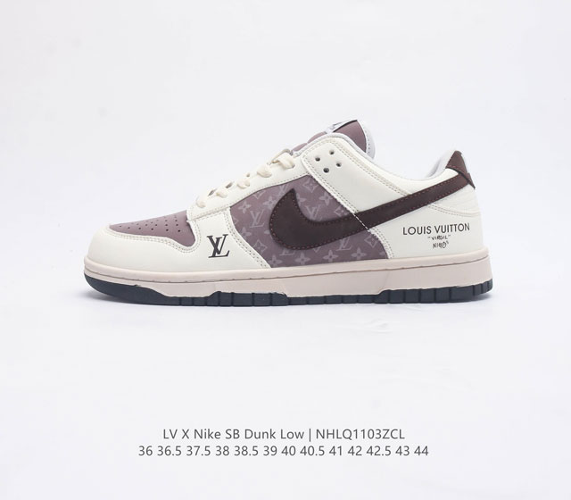 耐克 Nike Sb Dunk Low Pro X Lv 路易威登 联名 复古低帮休闲运动滑板板鞋 采用脚感柔软舒适zoomair气垫 有效吸收滑板等极限运动在