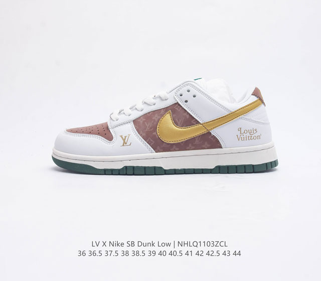 耐克 Nike Sb Dunk Low Pro X Lv 路易威登 联名 复古低帮休闲运动滑板板鞋 采用脚感柔软舒适zoomair气垫 有效吸收滑板等极限运动在