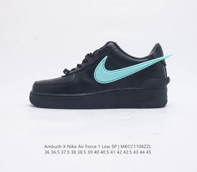 耐克 空军一号 Af1 低帮休闲板鞋 Ambush X Nk Air Force 1 07 Low Sp 空军一号联名 标志性的swoosh延伸至鞋跟之外 鞋舌