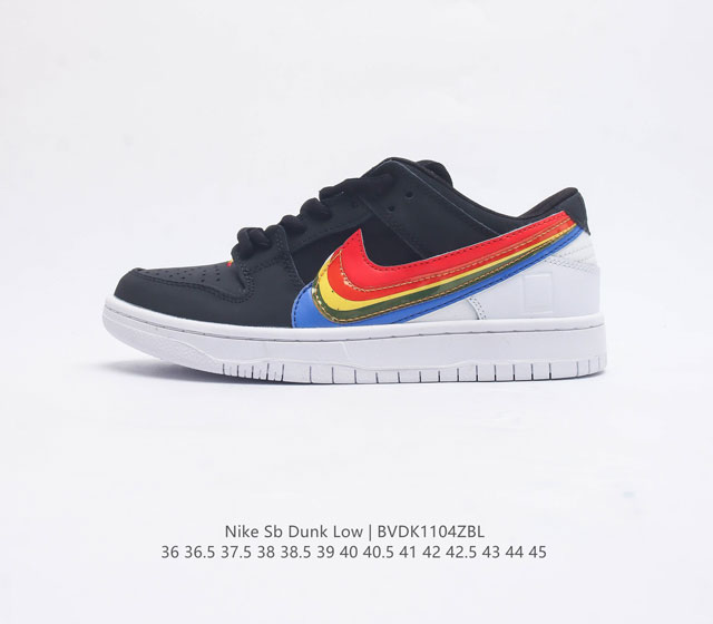 真标polaroid X Nk Sb Dunk Low Polaroid 宝丽来联名 黑白彩三色重叠钩子dh7722-001 黑色牛巴革鞋面质感不俗 白色后跟