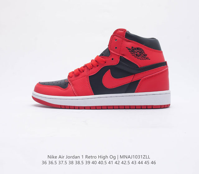 耐克 男女鞋 Nike Air Jordan 1 Retro High Og 乔丹一代aj1 乔1 Aj1 篮球鞋复刻运动鞋 皮面高帮板鞋的设计灵感源自运动夹克