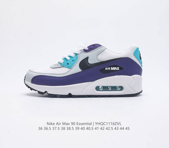 耐克 Nike Air Max 90 Essential 运动鞋气垫缓震跑步鞋 秉承该系列非凡缓震性能 缔造出众舒适穿着感与高级牛剖层革 人造革与织物组合鞋面