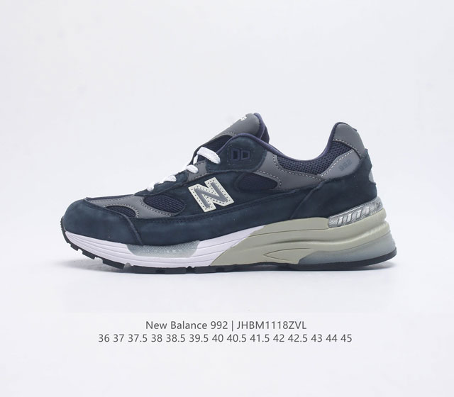 新百伦new Balance 992 复古风格简约经典舒适百搭时尚休闲鞋缓震透气跑步鞋 鞋面采用猪皮革与织物相结合 尼龙网布在拼接工序上极为繁复 彰显质感的同时