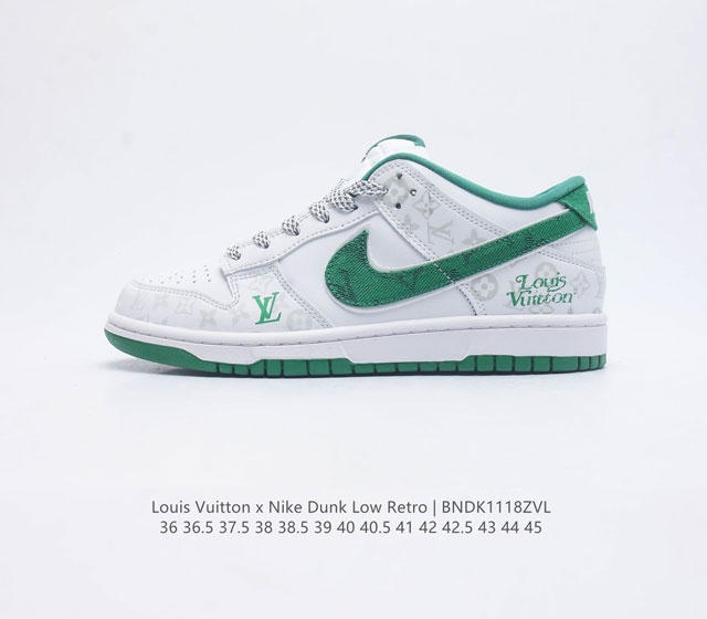 真标 耐克 Nike Sb Dunk Low Pro X Lv 路易威登 联名 复古低帮休闲运动滑板板鞋 采用脚感柔软舒适zoomair气垫 有效吸收滑板等极限